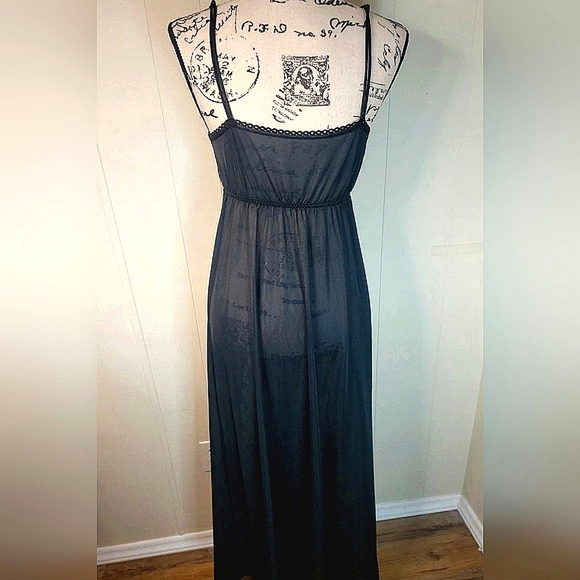 Vintage Jill Andrea Black Maxi Slip Dress Lingerie Medium - Picture 2 of 8